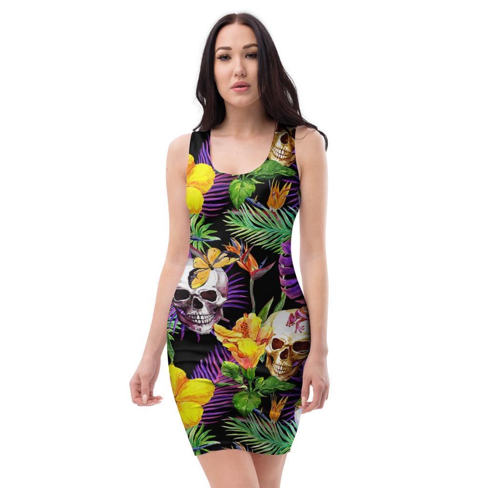 Tropical Hawaiian Skull Bodycon Dress-grizzshop