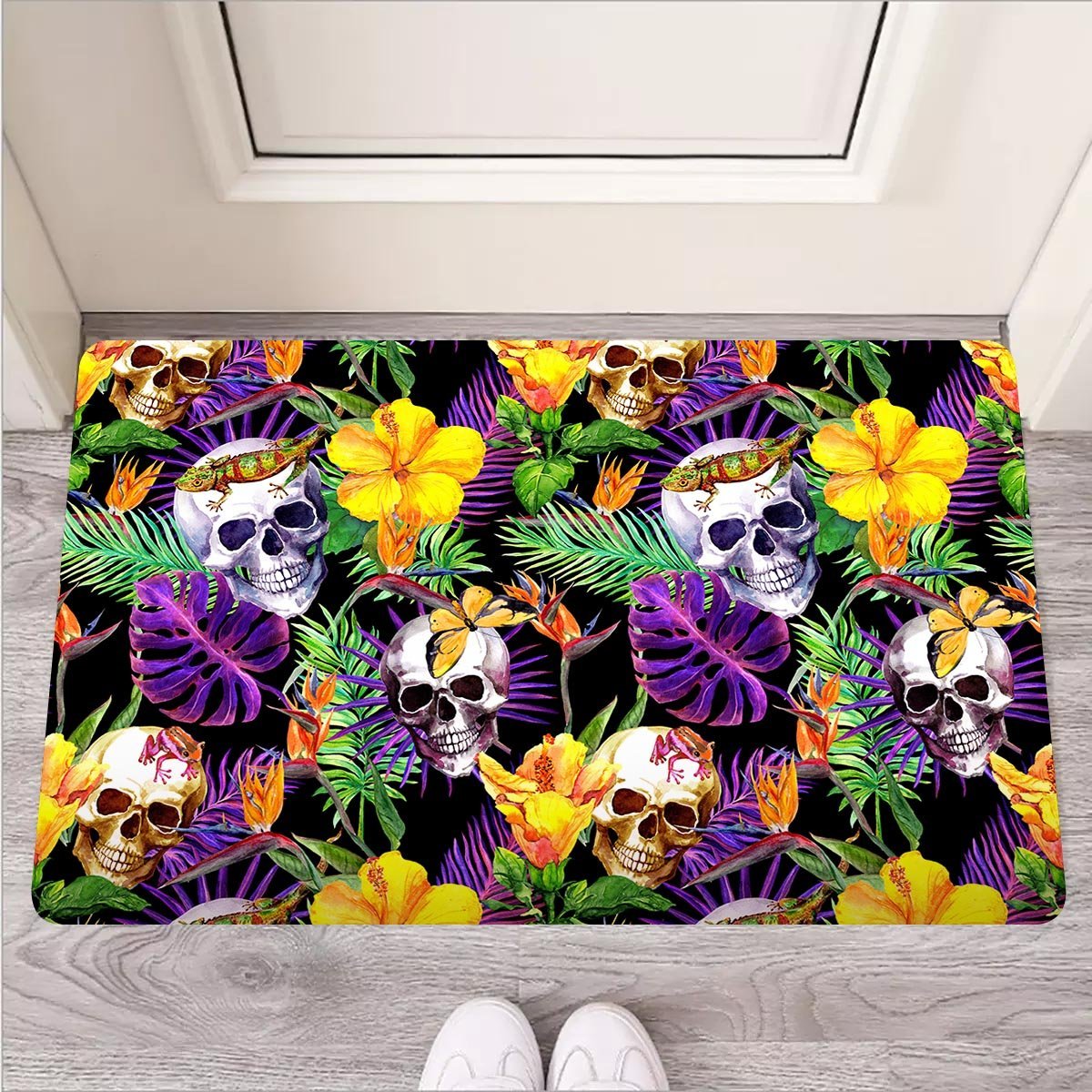 Tropical Hawaiian Skull Door Mat-grizzshop