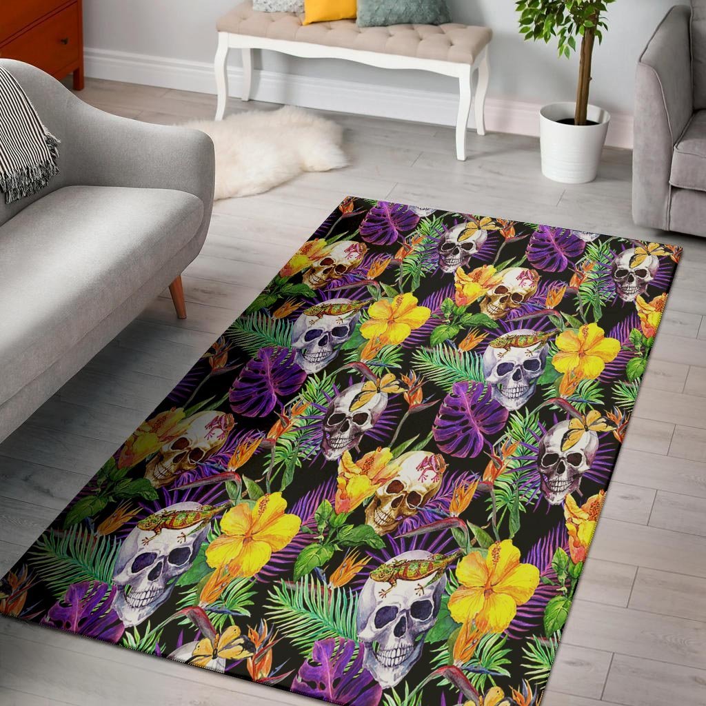 Tropical Hawaiian Skull Floor Mat-grizzshop