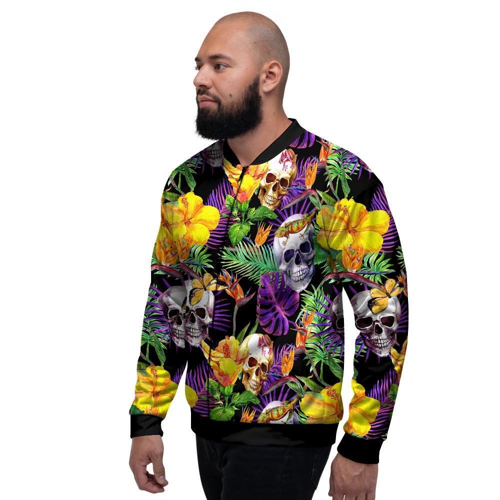 Tropical Hawaiian Skull Men's Bomber Jacket-grizzshop
