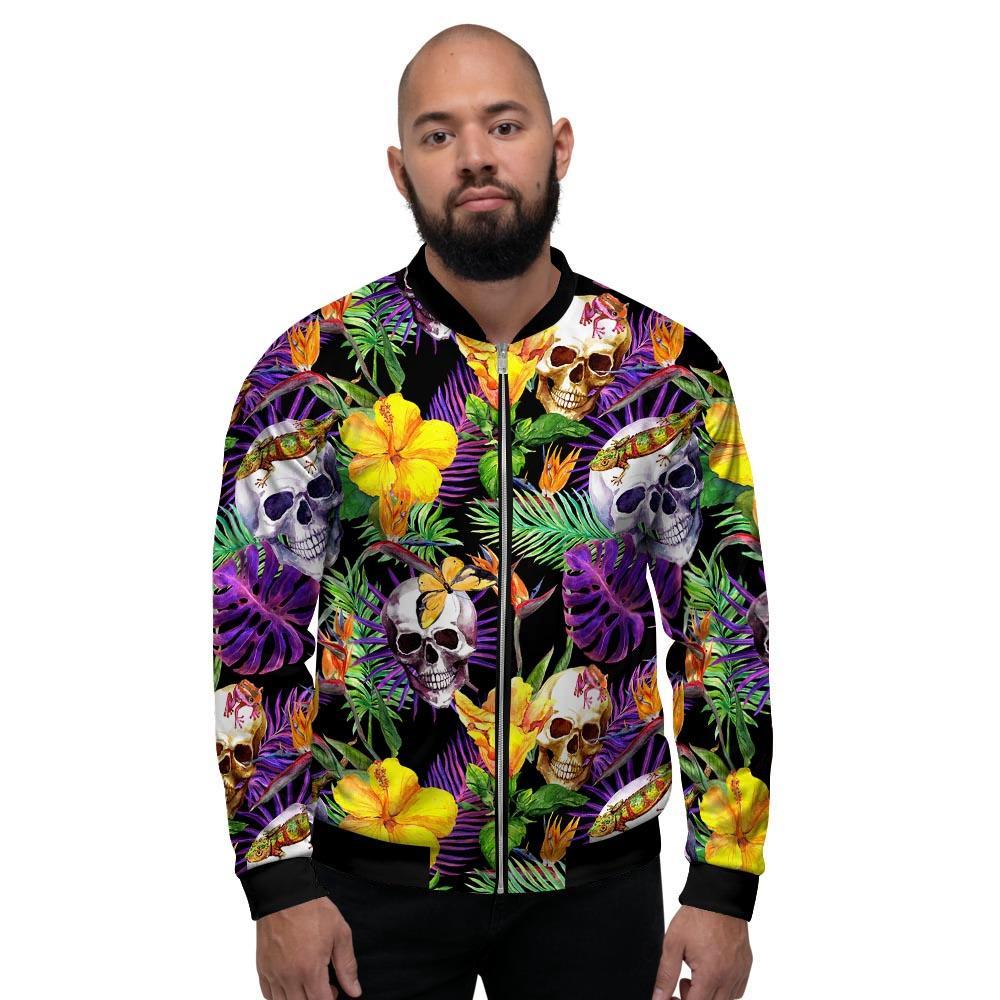 Tropical Hawaiian Skull Men's Bomber Jacket-grizzshop