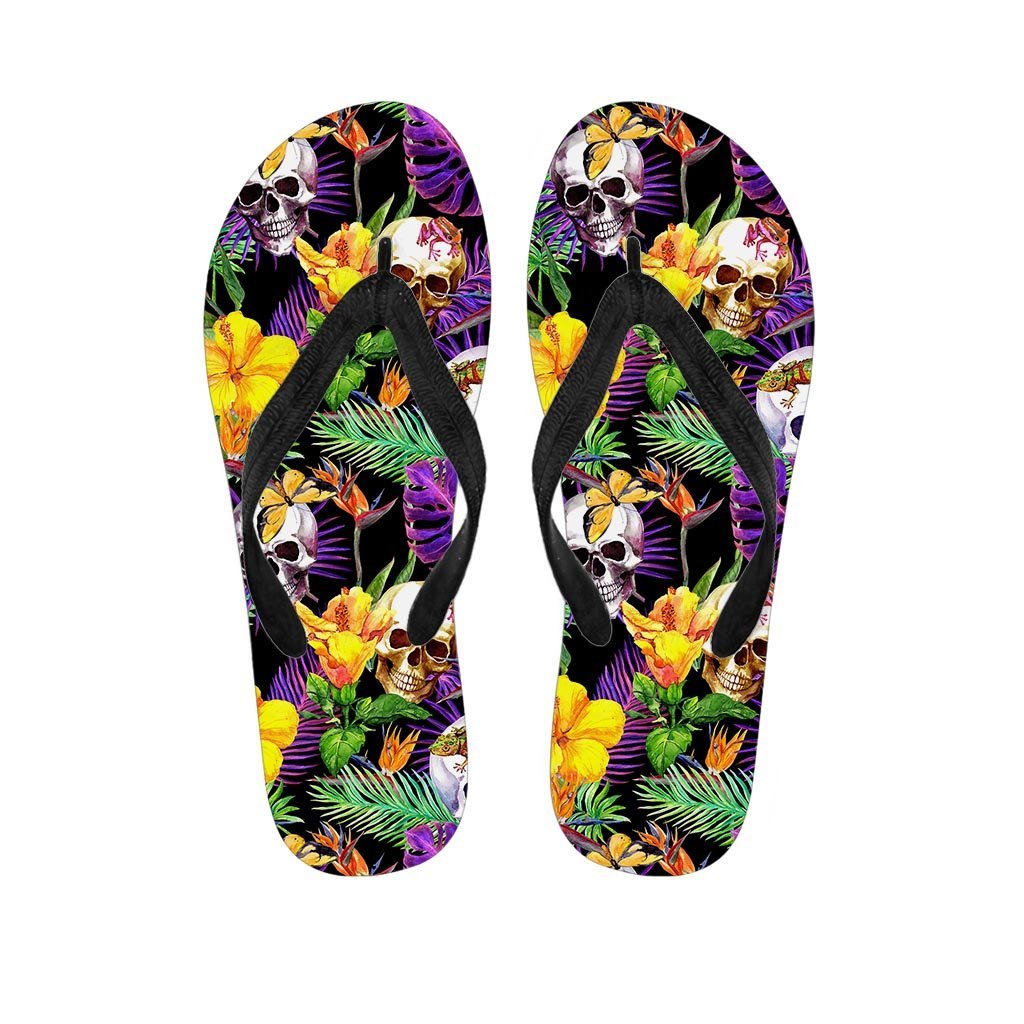 Tropical Hawaiian Skull Men's Flip Flops-grizzshop