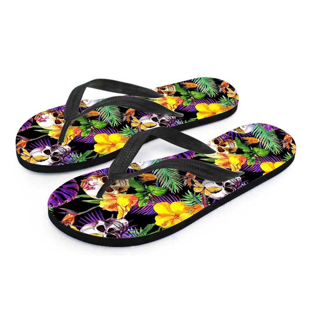 Tropical Hawaiian Skull Men's Flip Flops-grizzshop