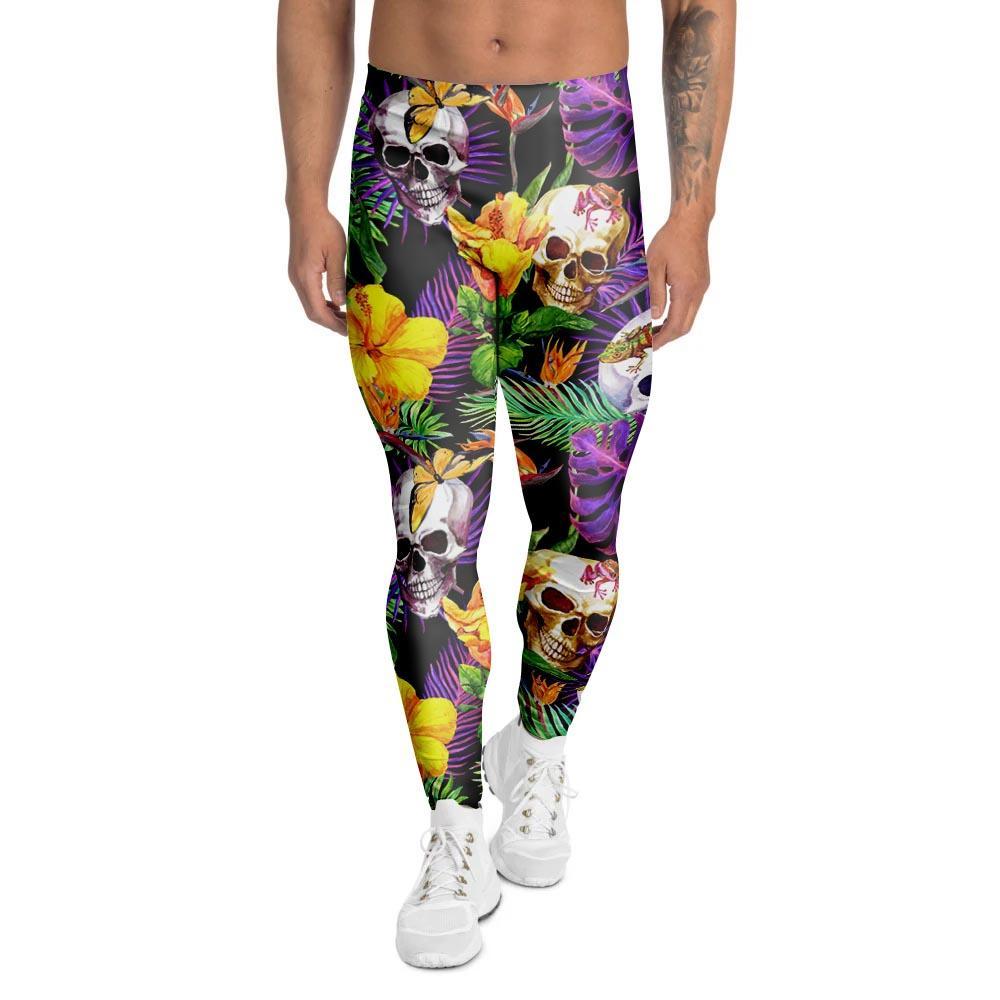 Tropical Hawaiian Skull Men's Leggings-grizzshop