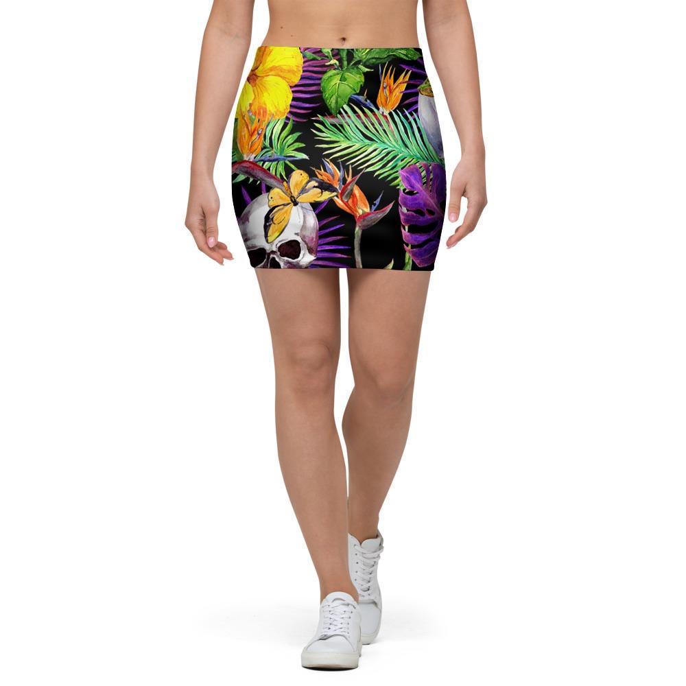 Tropical Hawaiian Skull Mini Skirt-grizzshop