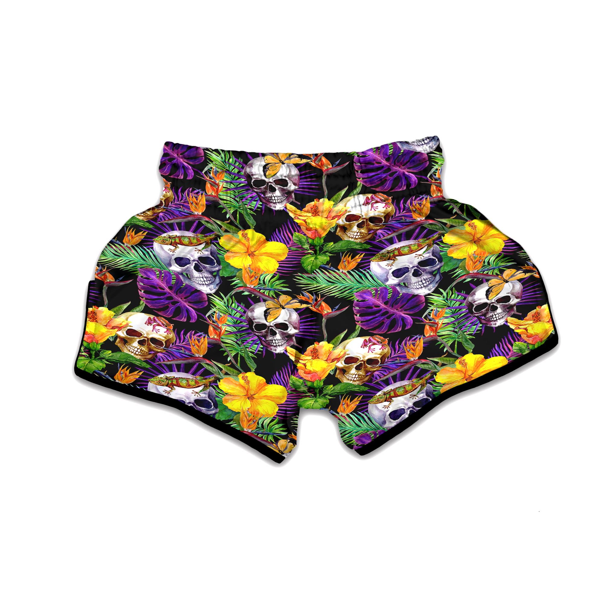 Tropical Hawaiian Skull Muay Thai Boxing Shorts-grizzshop