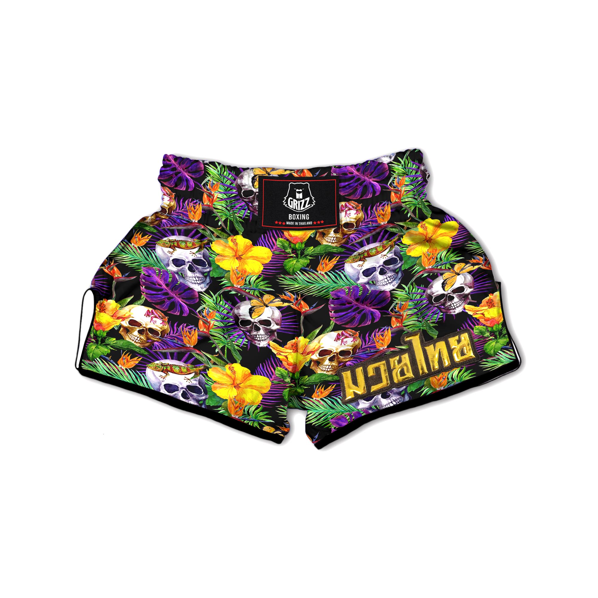 Tropical Hawaiian Skull Muay Thai Boxing Shorts-grizzshop