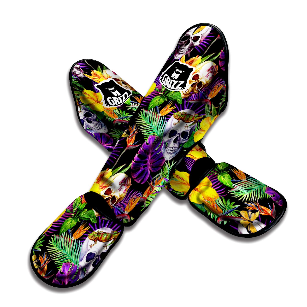 Tropical Hawaiian Skull Muay Thai Shin Guard-grizzshop