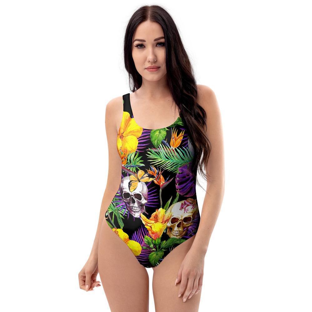 Tropical Hawaiian Skull One Piece Swimsuite-grizzshop