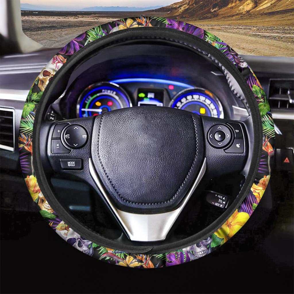 Tropical Hawaiian Skull Steering Wheel Cover-grizzshop