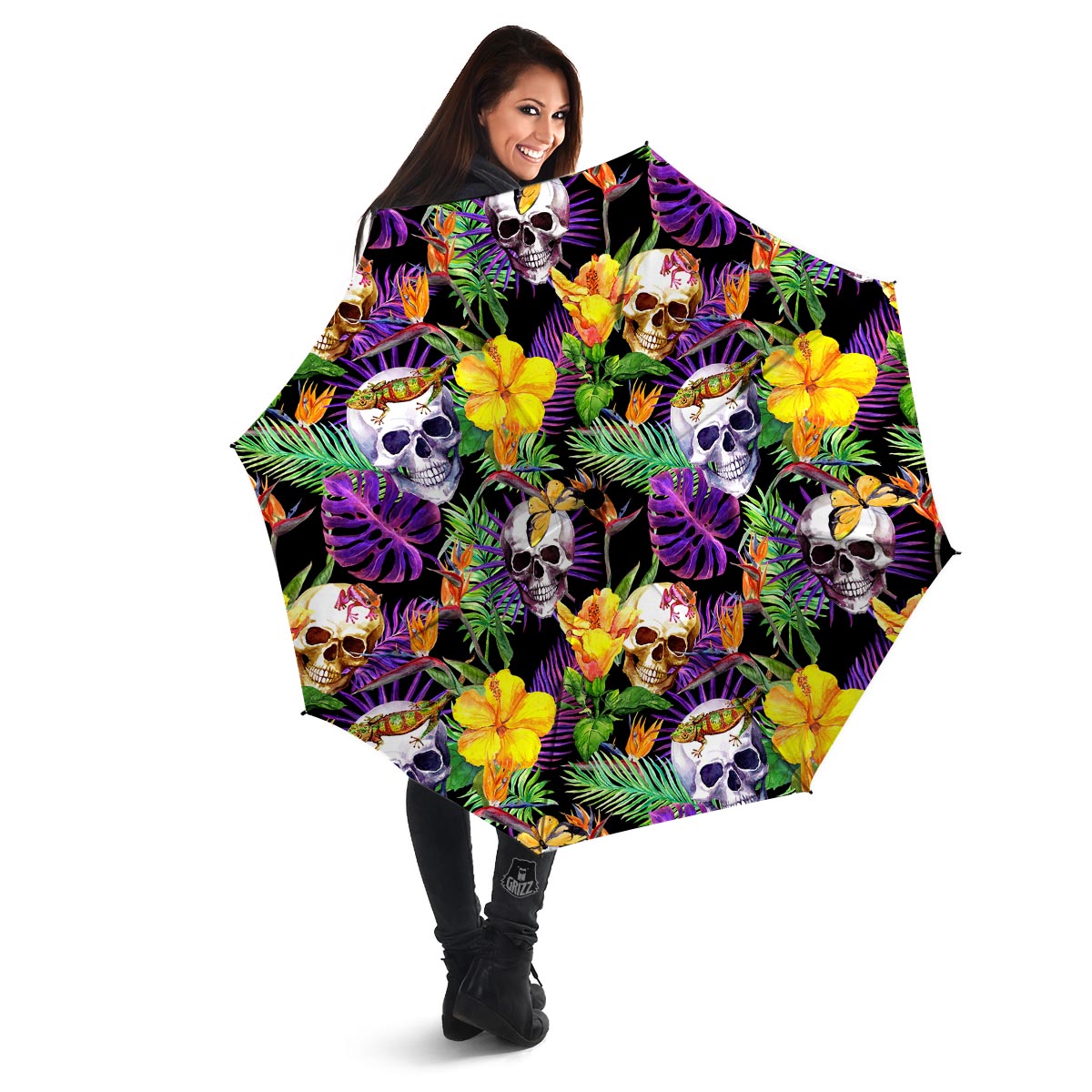 Tropical Hawaiian Skull Umbrella-grizzshop