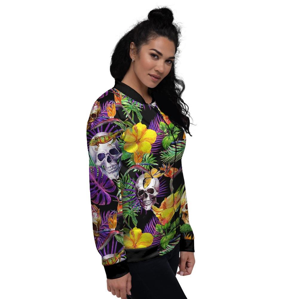 Tropical Hawaiian Skull Women's Bomber Jacket-grizzshop