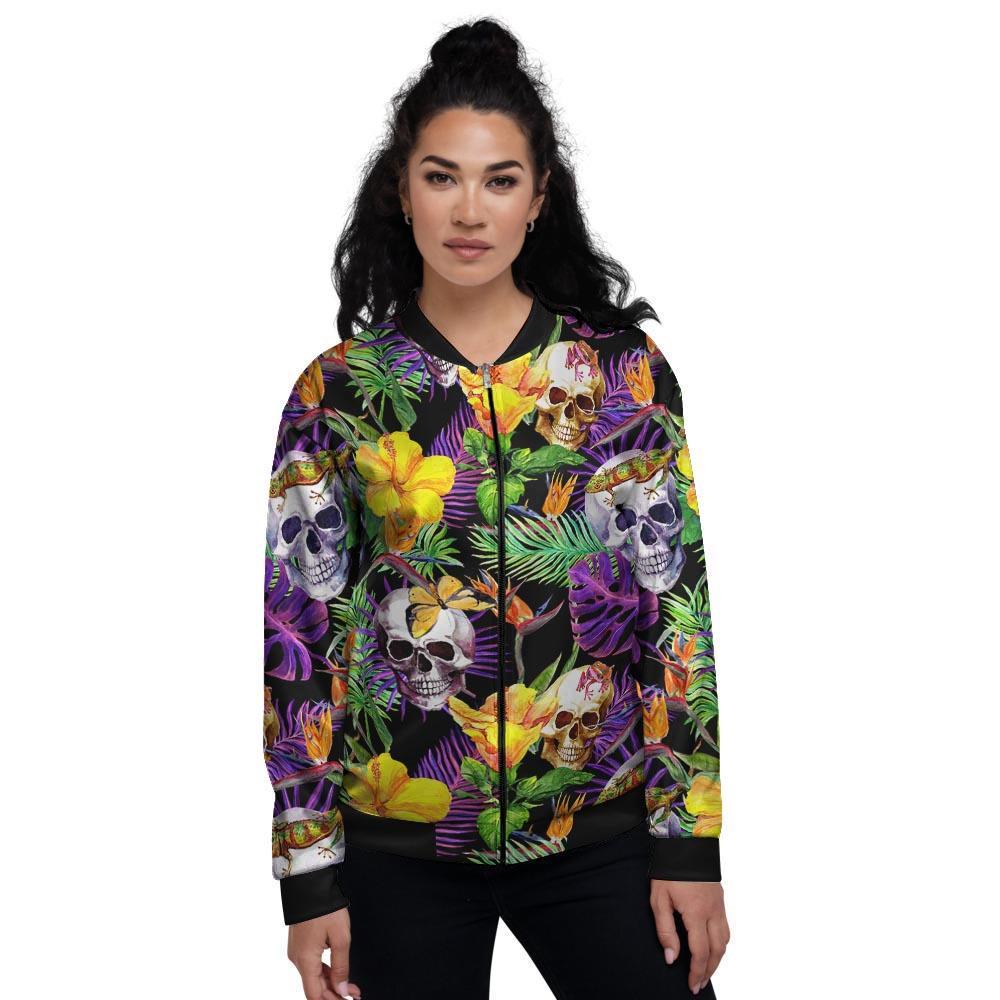 Tropical Hawaiian Skull Women's Bomber Jacket-grizzshop