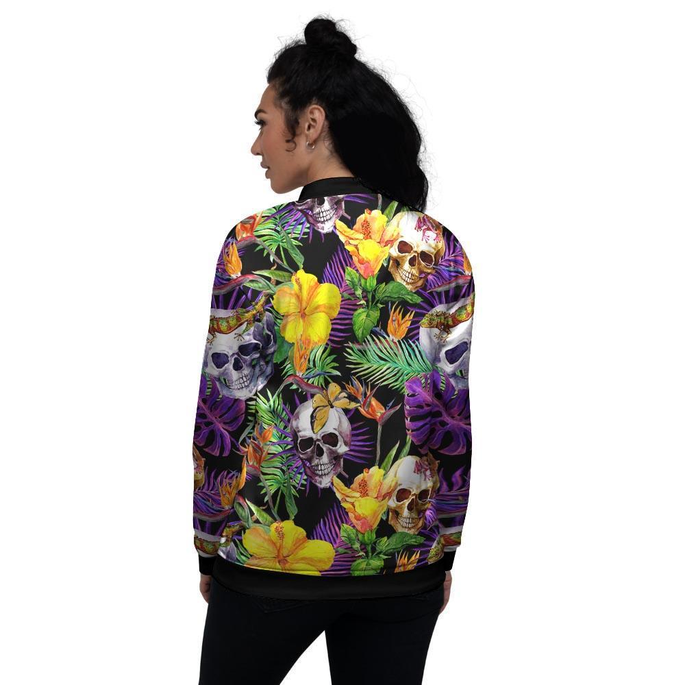 Tropical Hawaiian Skull Women's Bomber Jacket-grizzshop