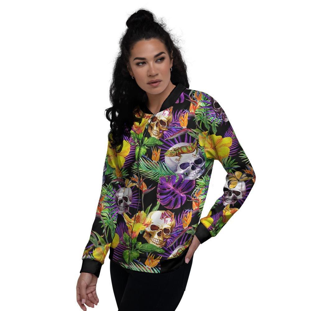 Tropical Hawaiian Skull Women's Bomber Jacket-grizzshop