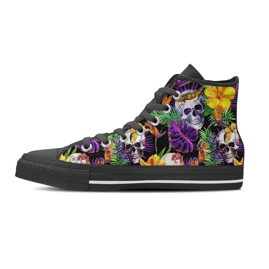 Tropical Hawaiian Skull Women's High Top Shoes-grizzshop