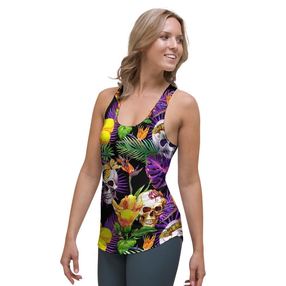 Tropical Hawaiian Skull Women's Racerback Tank Top-grizzshop