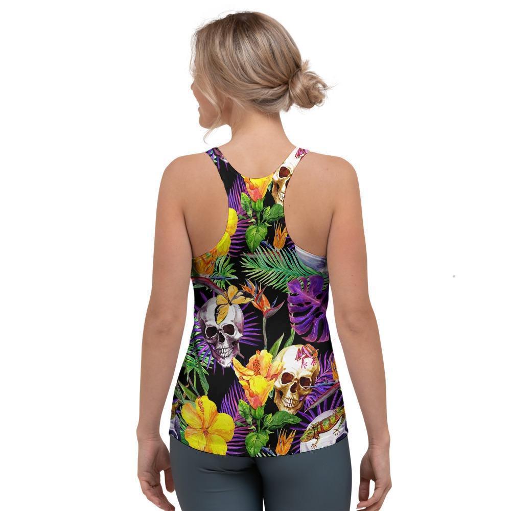 Tropical Hawaiian Skull Women's Racerback Tank Top-grizzshop