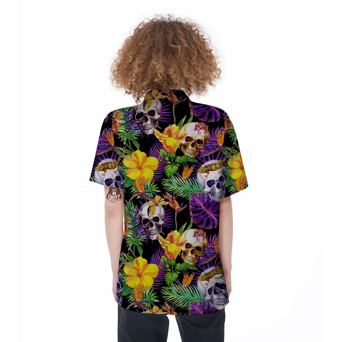 Tropical Hawaiian Skull Women's Short Sleeve Shirts-grizzshop