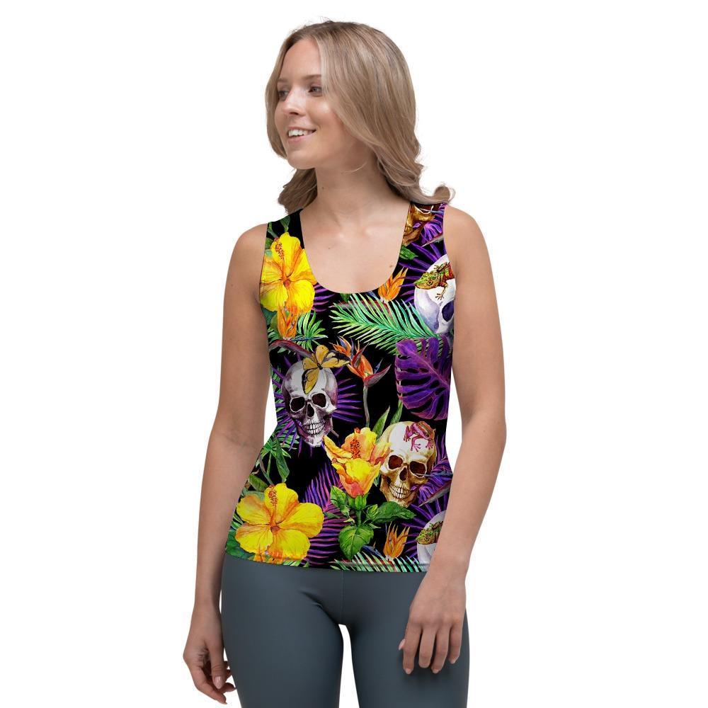 Tropical Hawaiian Skull Women's Tank Top-grizzshop