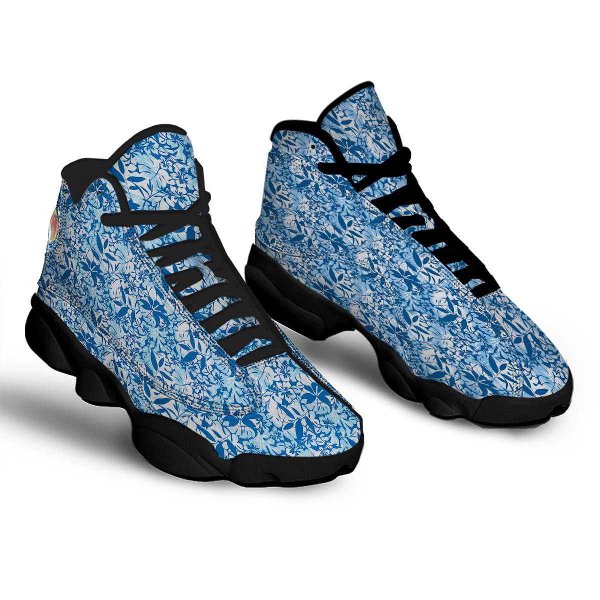 Tropical Hibiscus Blue Print Pattern Black Basketball Shoes-grizzshop