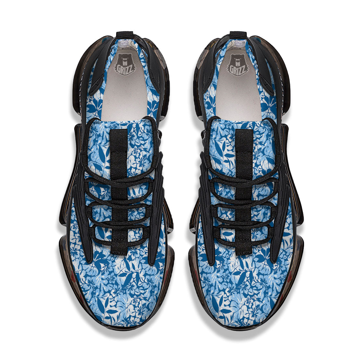 Tropical Hibiscus Blue Print Pattern Black Gym Shoes-grizzshop