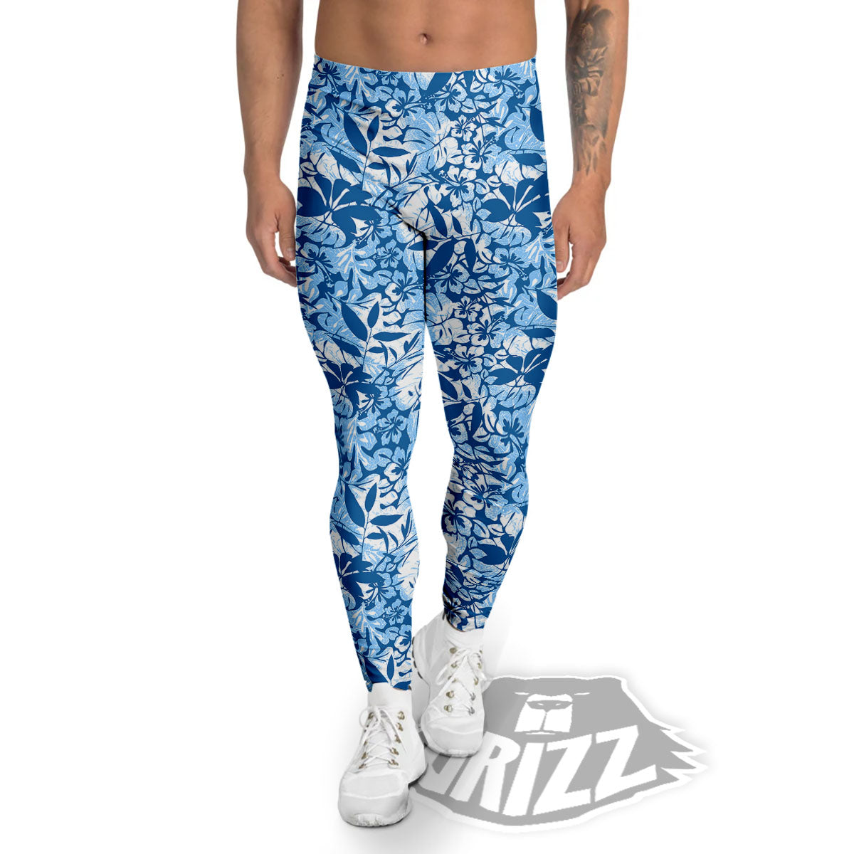 Tropical Hibiscus Blue Print Pattern Men's Leggings-grizzshop