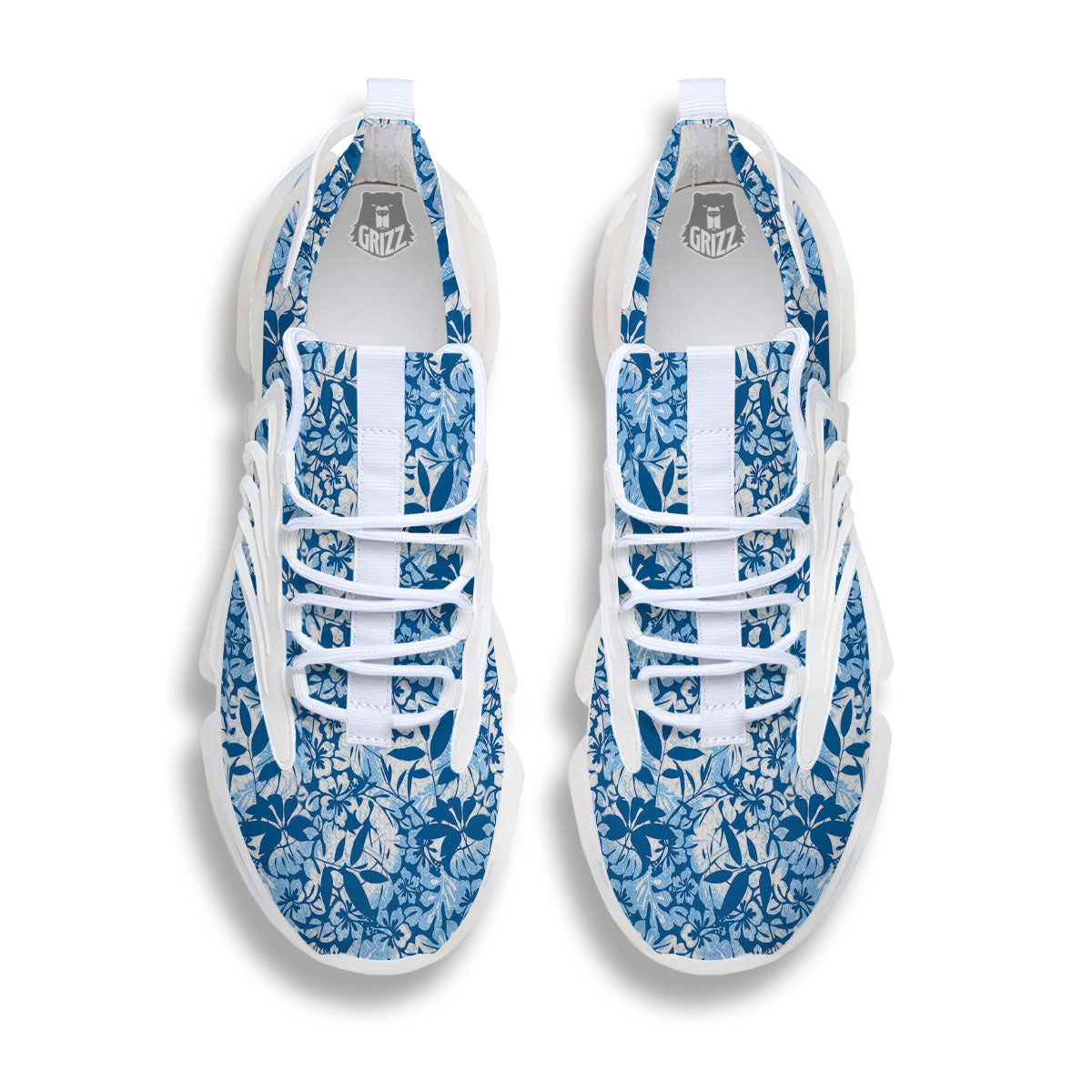 Tropical Hibiscus Blue Print Pattern White Gym Shoes-grizzshop