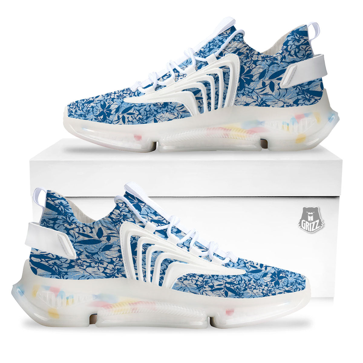 Tropical Hibiscus Blue Print Pattern White Gym Shoes-grizzshop