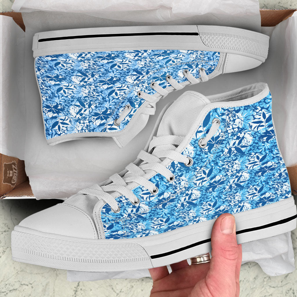Tropical Hibiscus Blue Print Pattern White High Top Shoes-grizzshop