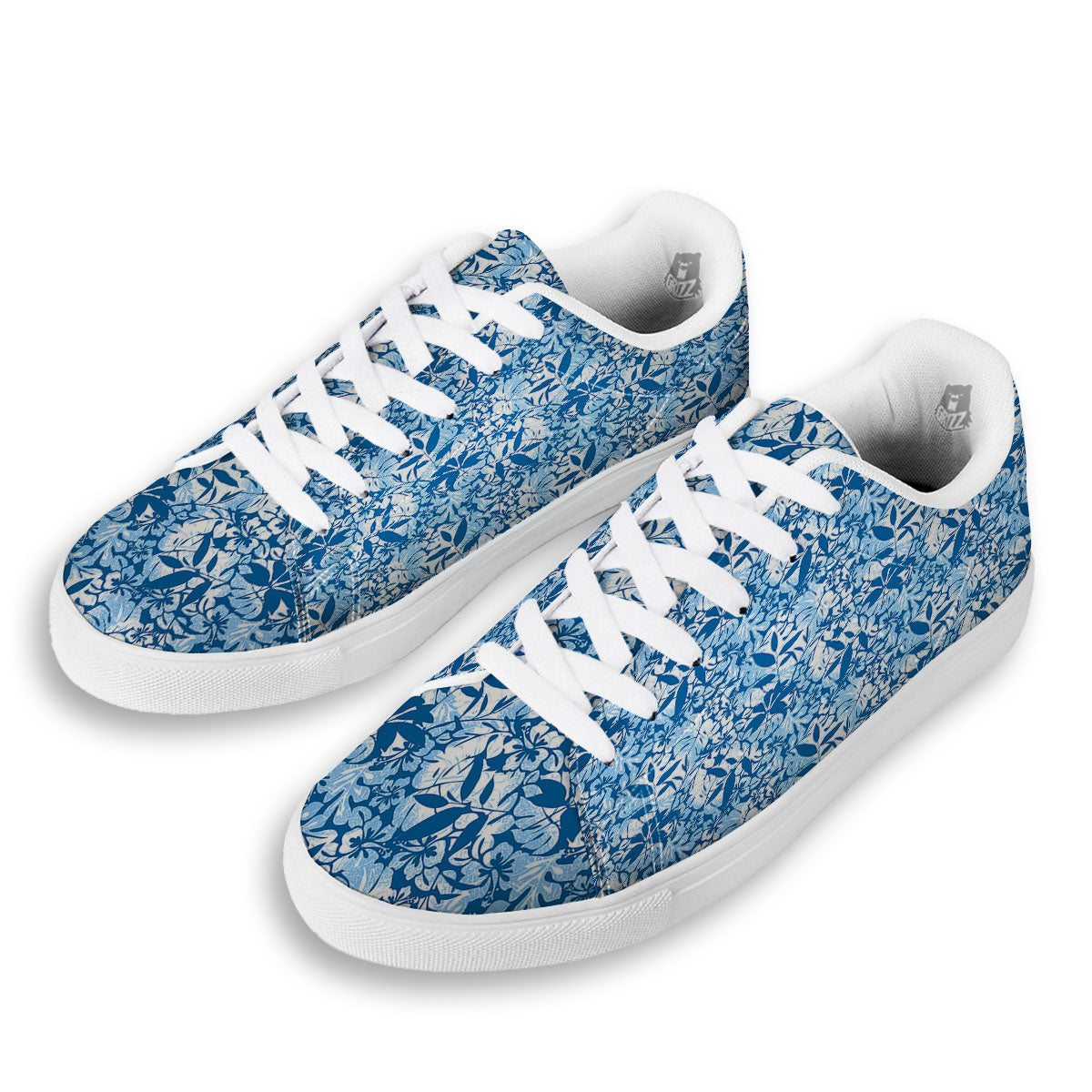 Tropical Hibiscus Blue Print Pattern White Low Top Sneakers-grizzshop