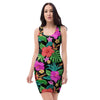 Tropical Hibiscus Floral Hawaiian Print Bodycon Dress-grizzshop