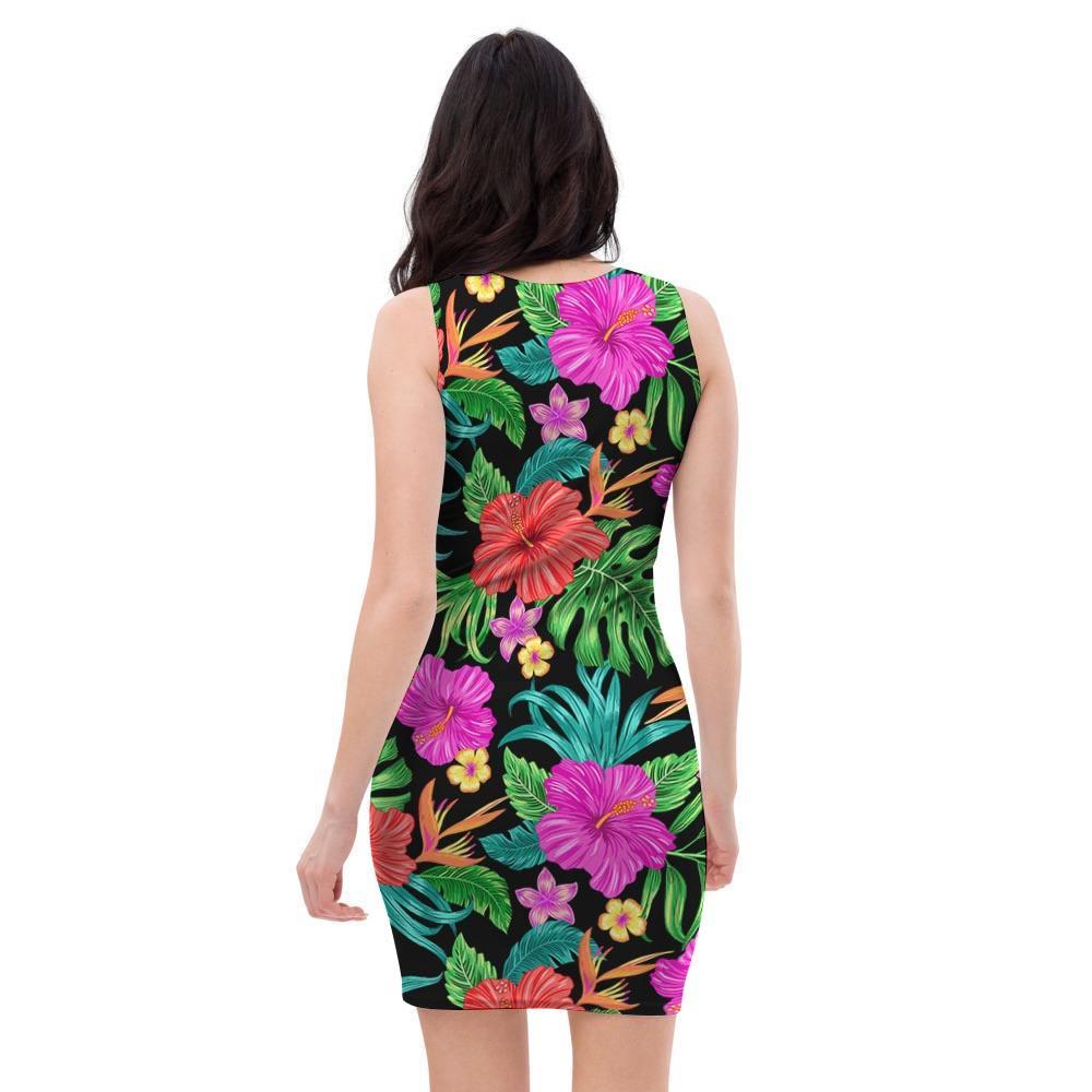 Tropical Hibiscus Floral Hawaiian Print Bodycon Dress-grizzshop