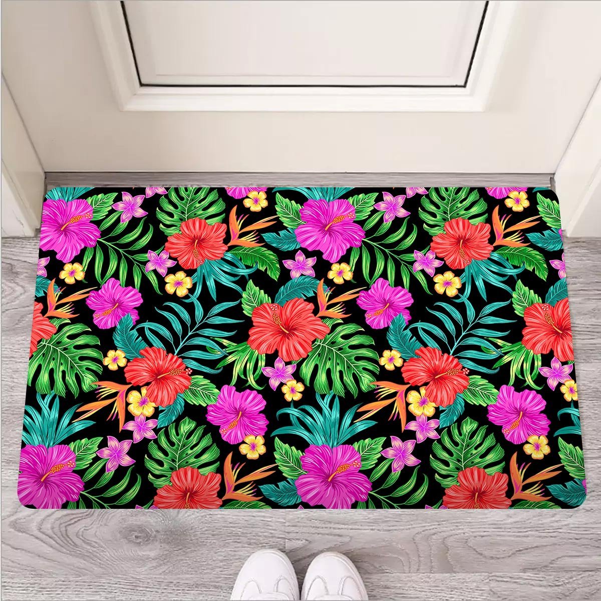 Tropical Hibiscus Floral Hawaiian Print Door Mat-grizzshop