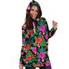 Tropical Hibiscus Floral Hawaiian Print Hoodie Dress-grizzshop