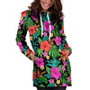 Tropical Hibiscus Floral Hawaiian Print Hoodie Dress-grizzshop