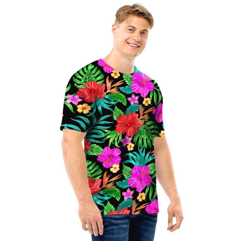 Tropical Hibiscus Floral Hawaiian Print Men T Shirt-grizzshop