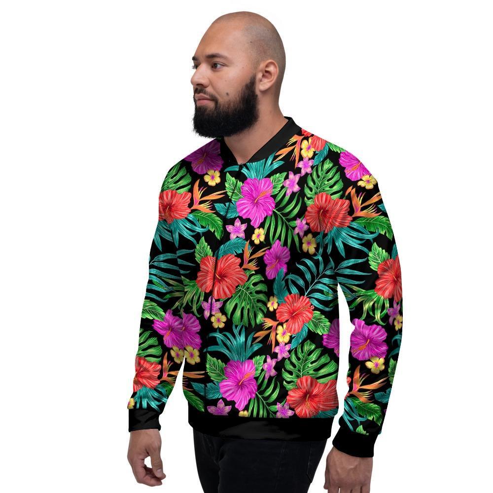 Tropical Hibiscus Floral Hawaiian Print Men's Bomber Jacket-grizzshop