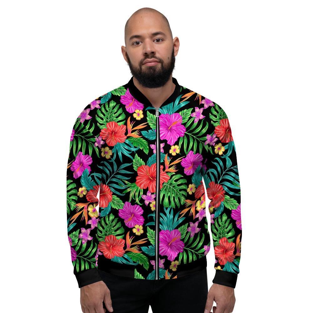 Tropical Hibiscus Floral Hawaiian Print Men's Bomber Jacket-grizzshop