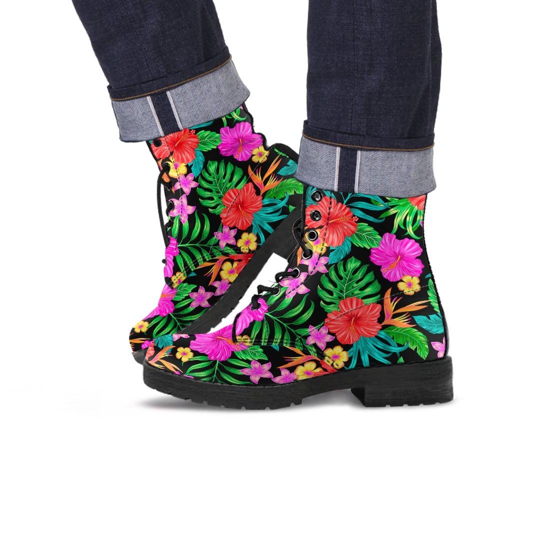 Tropical Hibiscus Floral Hawaiian Print Men's Boots-grizzshop