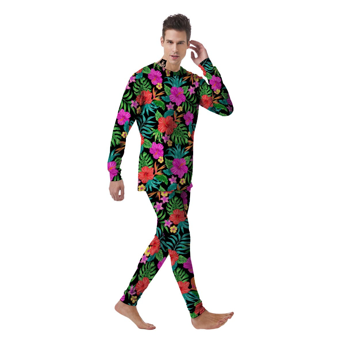 Tropical Hibiscus Floral Hawaiian Print Men's Pajamas-grizzshop