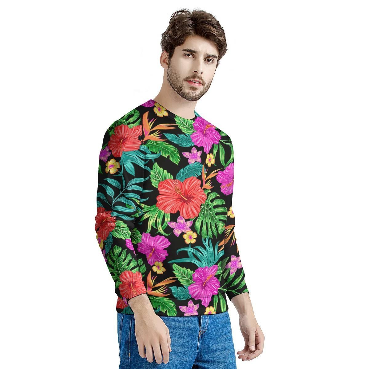 Tropical Hibiscus Floral Hawaiian Print Men's Sweatshirt-grizzshop