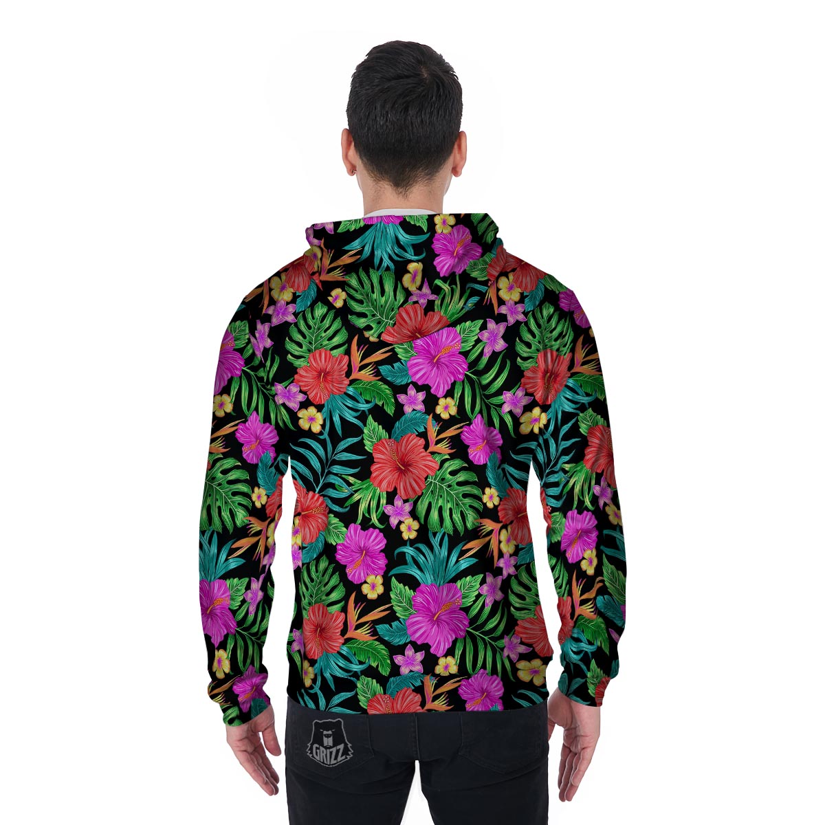 Tropical Hibiscus Floral Hawaiian Print Men's Zip Up Hoodie-grizzshop