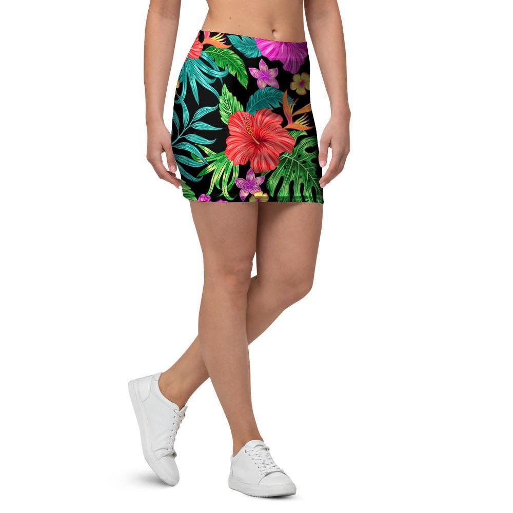 Tropical Hibiscus Floral Hawaiian Print Mini Skirt-grizzshop