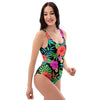 Tropical Hibiscus Floral Hawaiian Print One Piece Swimsuite-grizzshop