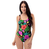 Tropical Hibiscus Floral Hawaiian Print One Piece Swimsuite-grizzshop