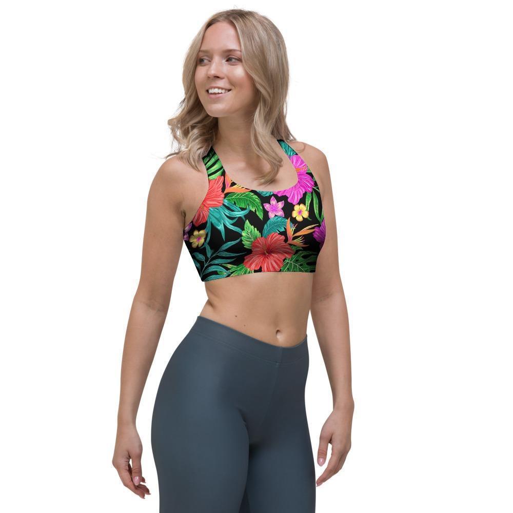 Tropical Hibiscus Floral Hawaiian Print Sports Bra-grizzshop