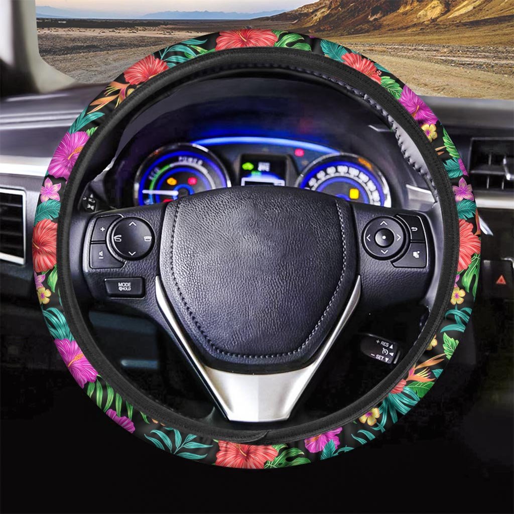 Tropical Hibiscus Floral Hawaiian Print Steering Wheel Cover-grizzshop