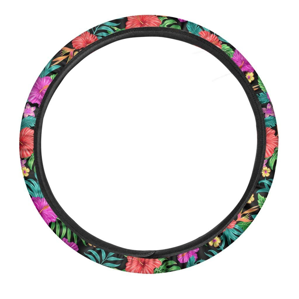 Tropical Hibiscus Floral Hawaiian Print Steering Wheel Cover-grizzshop