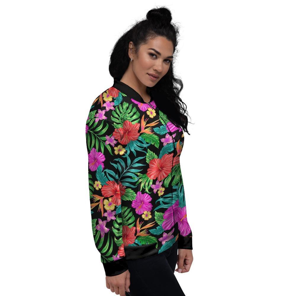 Tropical Hibiscus Floral Hawaiian Print Women's Bomber Jacket-grizzshop